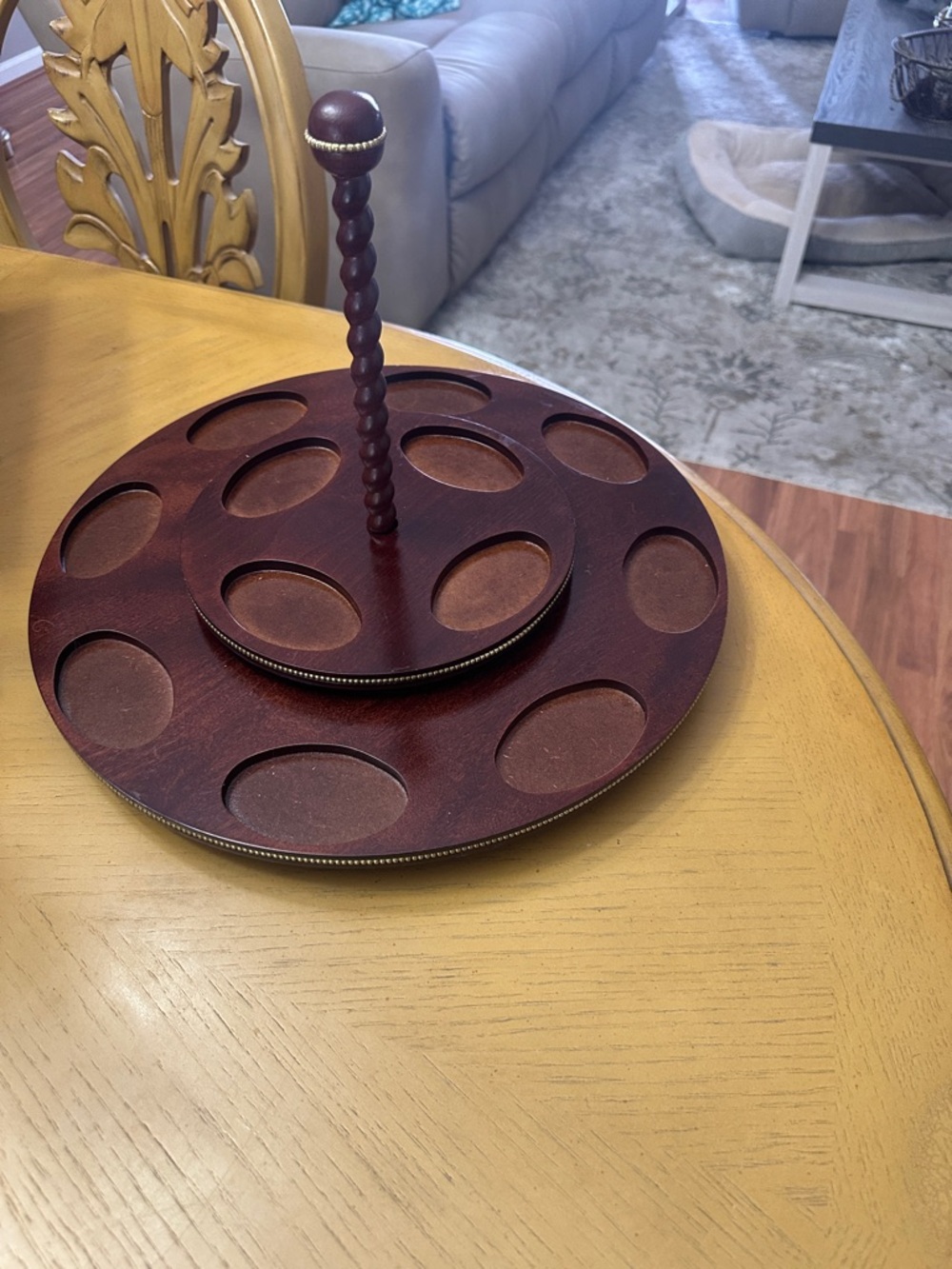 Franklin Mint Mahogany Two-Tier Rotating Serving Tray